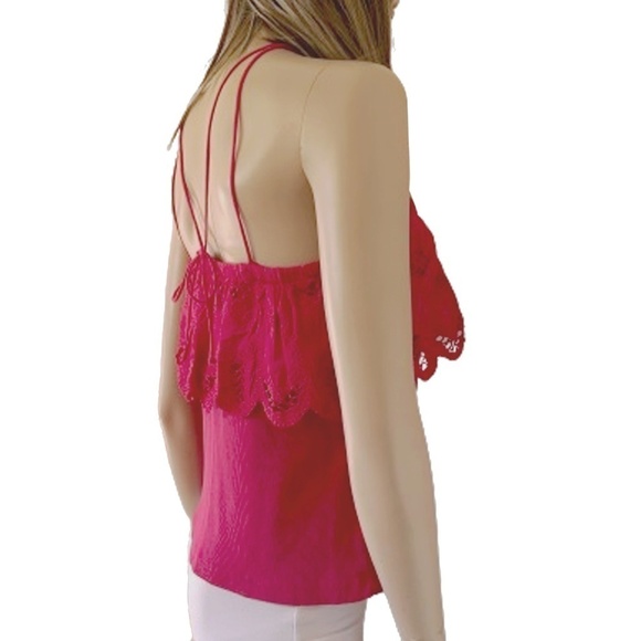 Anthropologie Top Tank Blouse Ruffled Lace Fluttery Strappy Cotton Sleeveless - Picture 8 of 16